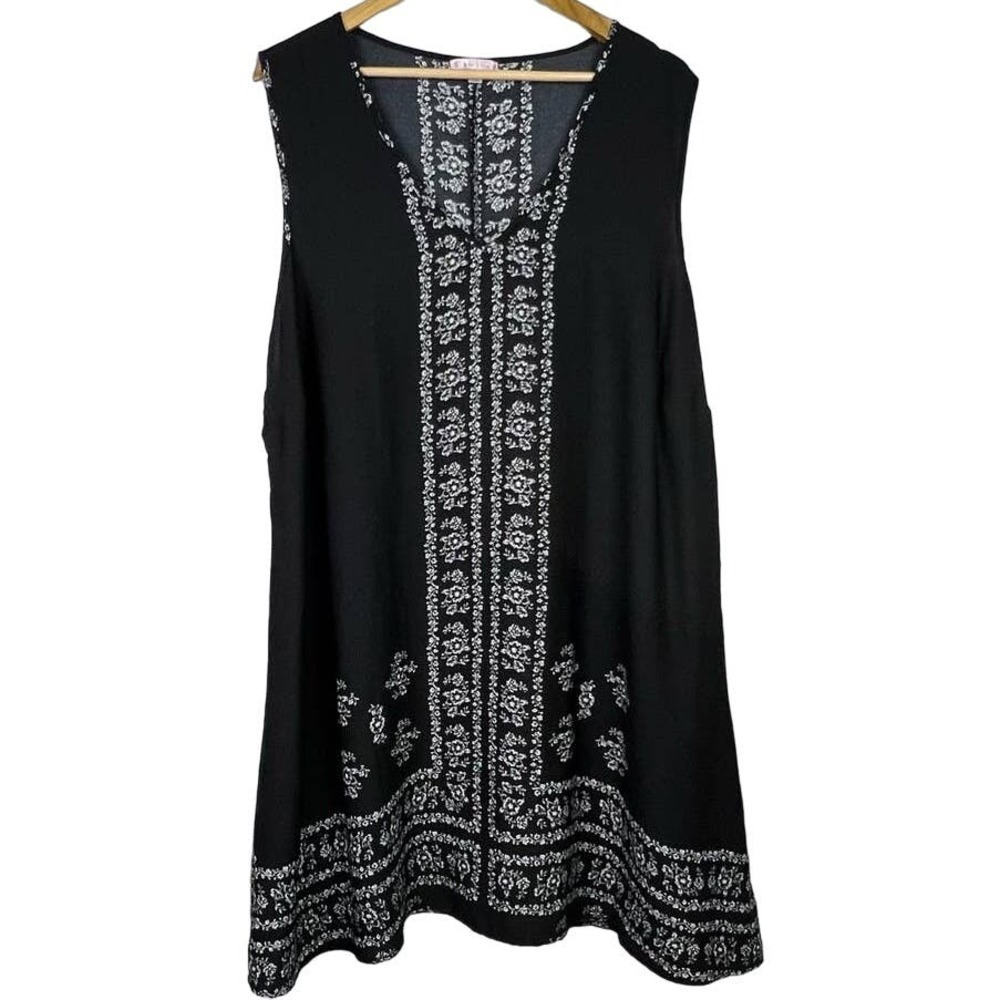 Free 2 Luv Size 3X Mumu Black and White Sleeveless Casual Boho Dress
